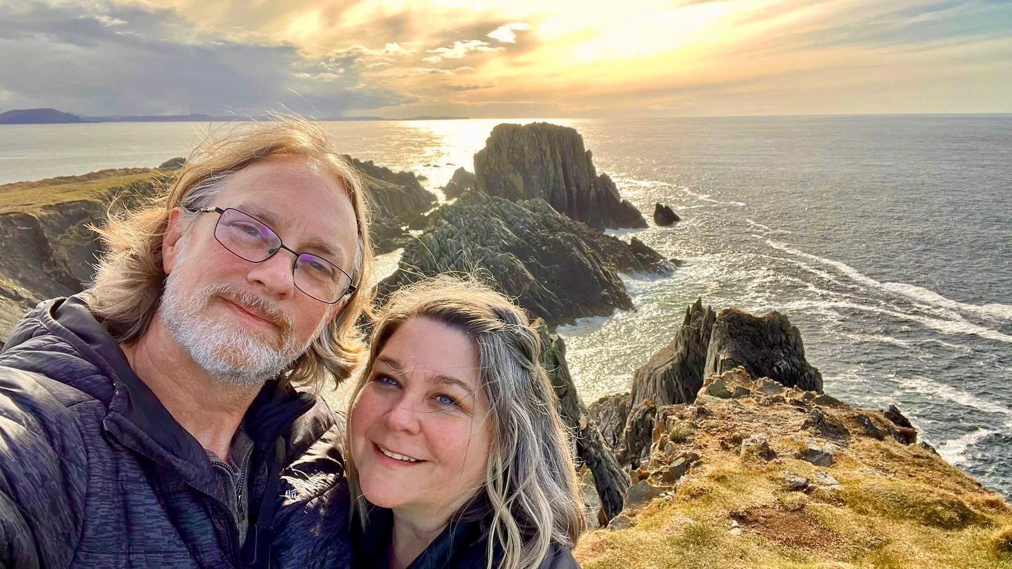A photo of Brandon and Kim at Malin Head Village in the Republic of Ireland